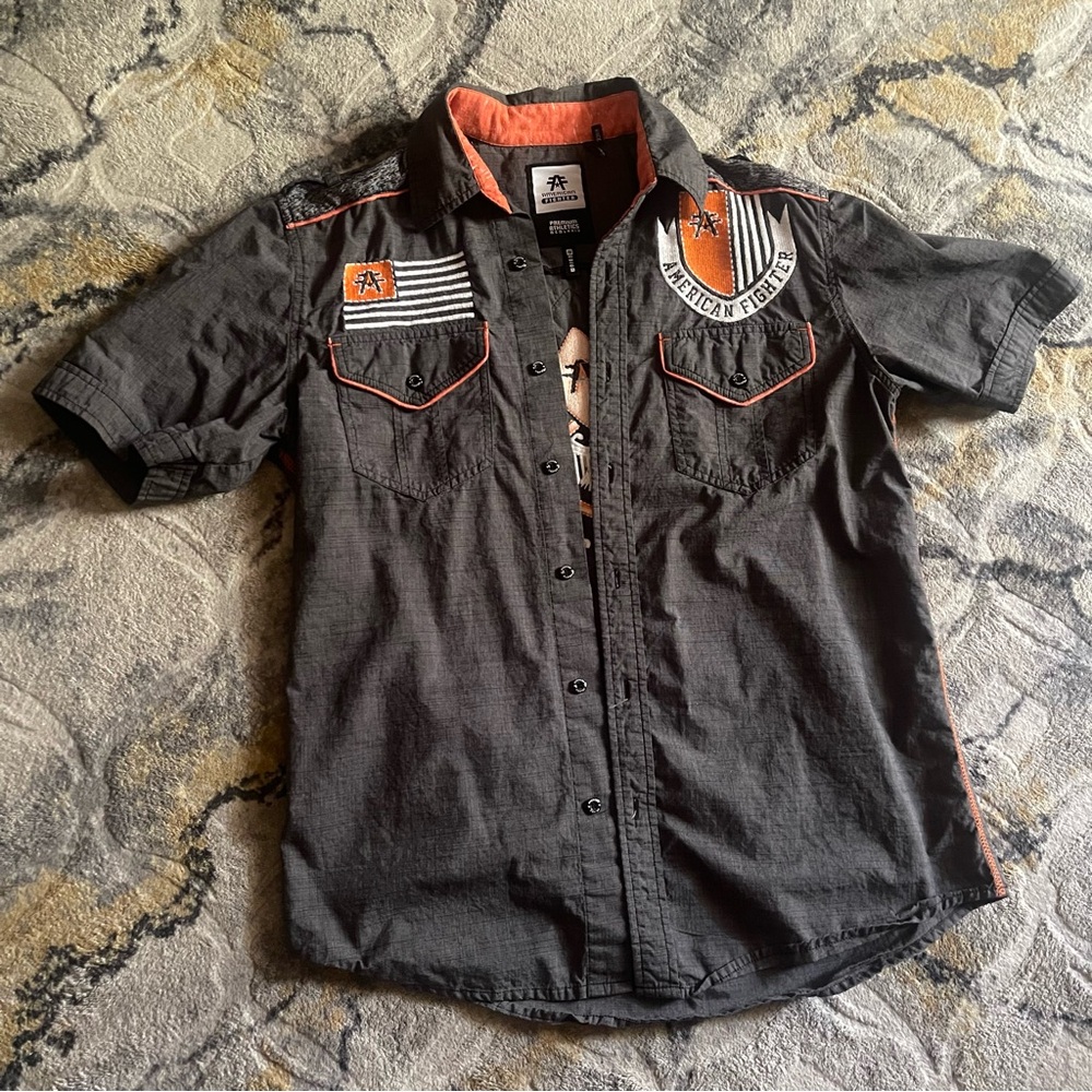 American Fighter Black and Orange Casual Button Down Shirt